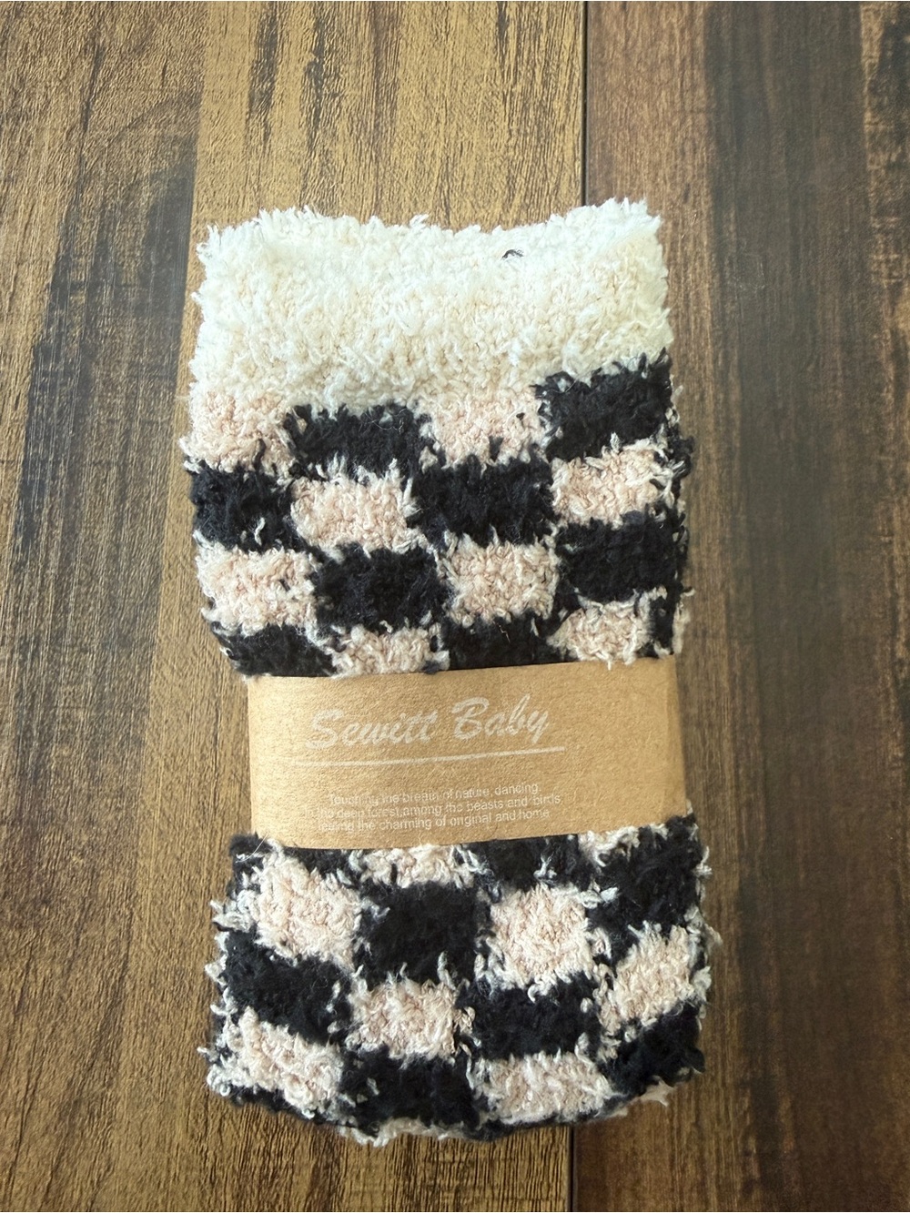 Cozy Checkered Fuzzy Socks - Black and Cream